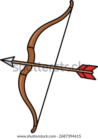 The image features a simple, pixelated graphic of a traditional bow and arrow