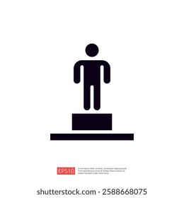 The image features a simple silhouette of a person standing on a pedestal, symbolizing achievement or recognition.