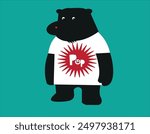 The image features a simple, stylized character design of a black bear-like figure. The bear is wearing a white T-shirt with a red burst graphic on the front. Inside the burst graphic is the word "Pop