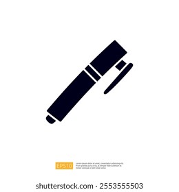 The image features a simple, stylized silhouette of a pen, emphasizing its shape and functionality. It represents writing or drawing tools.