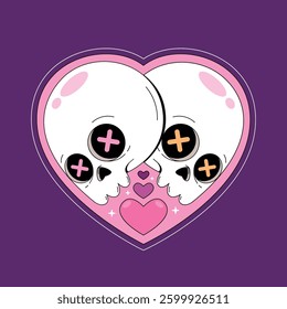 The image features a skull and a heart combined in a cute	
