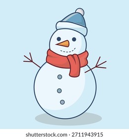 La Imagen presenta un icono de muñeco de nieve en un estilo de ilustración de dibujos animados lindo y simple. El muñeco de nieve consiste en dos Grandes bolas de nieve para el cuerpo y la cabeza. Su cara tiene:

Dos ojos negros redondos

Un coche naranja