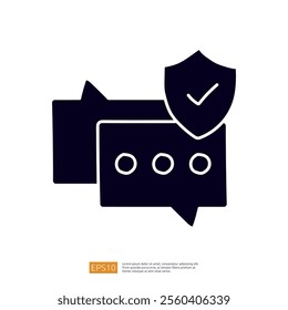 The image features a speech bubble with dots and a shield symbol, representing secure communication or messaging.