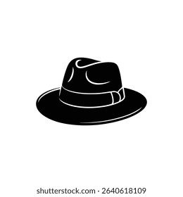 The image features a stylish black fedora hat with a contrasting white band around the brim. The hat has a classic, sophisticated design, perfect for fashion.