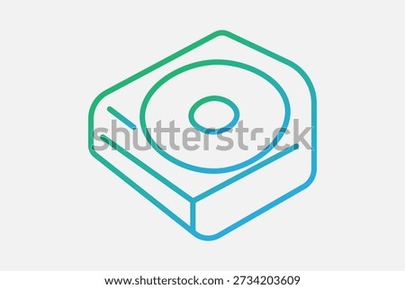 The image features a stylized 3D icon of a device that resembles a hard drive (HDD), an external optical drive, or a piece of networking hardware.