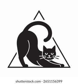 The image features a stylized black silhouette of a cat stretching within a black triangle. cat day special