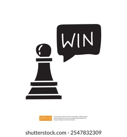 The image features a stylized chess pawn with a speech bubble that says "WIN," symbolizing victory and strategy in games.