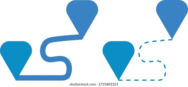 A imagem apresenta um design estilizado de formas azuis formando um caminho conectado, notável por seu estilo silhueta, que apresenta uma representação visual distintiva e moderna através de composição simples, mas criativa.