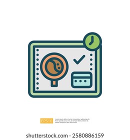 The image features a stylized graphic of a magnifying glass over a checklist, indicating verification or assessment, with a clock symbol suggesting time management.