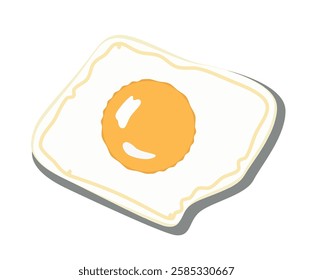 The image features a stylized illustration of a fried egg, showcasing the egg white and a vibrant yellow yolk, with a soft, playful design