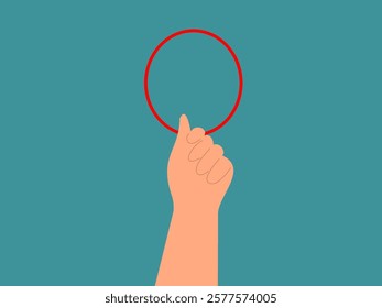 The image features a stylized illustration of a hand holding a circle