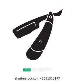 The image features a stylized illustration of a straight razor, commonly used for shaving, highlighting its blade and handle design.