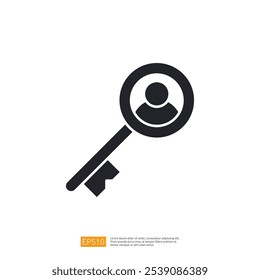 The image features a stylized key with a circular head that contains a silhouette of a person, symbolizing access or security related to personal information.