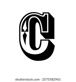 The image features a stylized letter C. Designed with bold lines and geometric shapes.