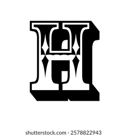 The image features a stylized letter H. Designed with bold lines and geometric shapes.