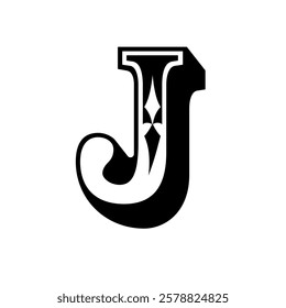 The image features a stylized letter J. Designed with bold lines and geometric shapes.