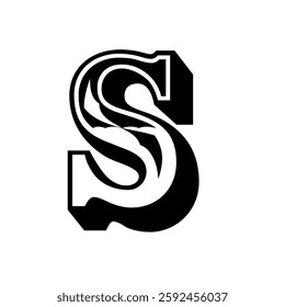 The image features a stylized letter S. Designed with bold lines and geometric shapes.