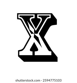 The image features a stylized letter X. Designed with bold lines and geometric shapes.