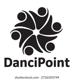 La Imagen presenta un logotipo estilizado para DanciPoint. El logotipo consiste en un diseño en blanco y negro con una forma central en forma de flor compuesta de líneas curvas interconectadas y puntos. Debajo del diseño, el texto 'DanciPoint' se muestra de forma destacada en una fuente en negrita y sans-serif.