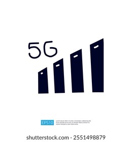 The image features a stylized representation of a 5G signal with four bars indicating signal strength. It emphasizes the concept of advanced mobile connectivity.