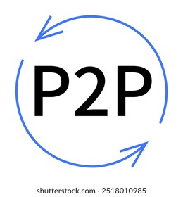 The image features the text P2P surrounded by two blue arrows forming a circle, symbolizing continuous exchange. Ideal for networking, technology, online transactions, peer-to-peer networks, communi