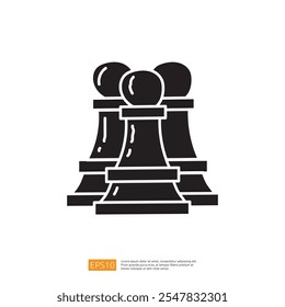 The image features three stylized chess pawns, symbolizing strategy and competition in the game of chess. The design is simple and monochromatic.