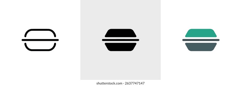 The image features three versions of a hamburger icon. The first is an outline, then a filled solid black, and lastly a gradient of green and grey.