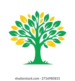 La Imagen presenta un árbol representado en colores verdes y amarillos. Parece ser un dibujo o ilustración, probablemente destinado a ser utilizado como material de Clipart o diseño. Los colores vibrantes sugieren una representación alegre y animada de la naturaleza.