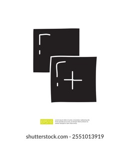 A imagem apresenta duas formas abstratas que se assemelham a quadrados com símbolos minimalistas, sugerindo um elemento gráfico ou de design para projetos criativos.