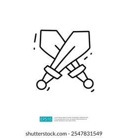 The image features two crossed swords, depicted in a simple, minimalist style, symbolizing combat, competition, or martial themes.