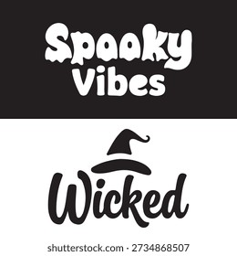 The image features two distinct Halloween themed text graphics .