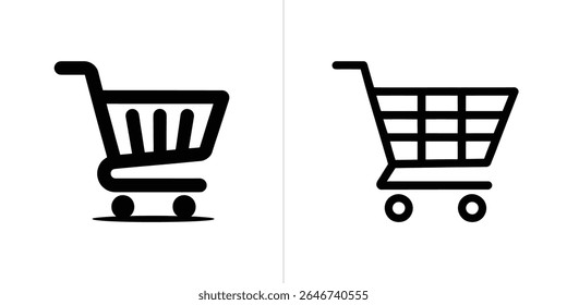 The image features two distinct shopping cart icons. One is a solid design, while the other has an open grid structure, both against a white background.