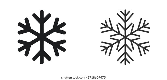 The image features two distinct snowflakes, each with its own unique pattern. The snowflake on the left has a more intricate and symmetrical design, while the snowflake on the right is simpler and more linear. Both snowflakes are depicted in black and white, emphasizing their delicate and crystalline structures.