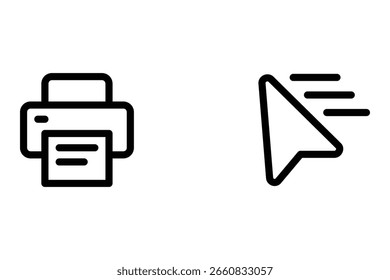 The image features two minimalist line art icons: a printer