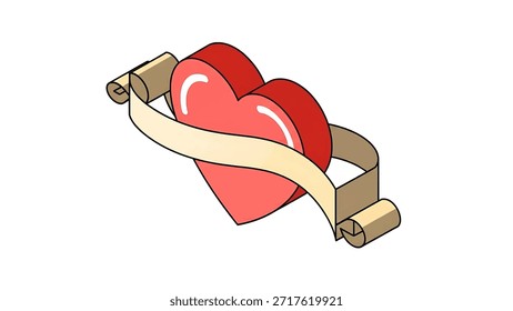 La Imagen presenta dos corazones rojos superpuestos, que simbolizan el amor y el afecto. Los corazones están conectados por un rollo beige, que agrega un elemento de comunicación o mensaje. El diseño general 