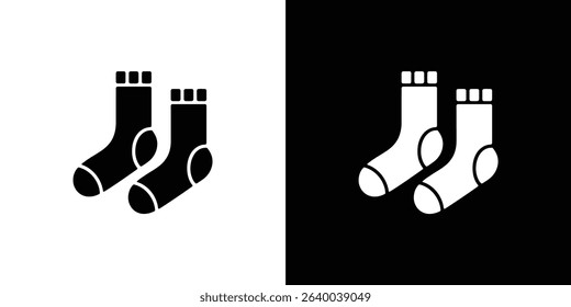 The image features two pairs of socks presented in black and white graphic icon style, divided by a color inversion background. Clean design, minimalistic sock imagery.