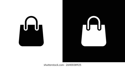 Image features two shopping bag icons, one in black on a white background and the other in white on a black background, providing a minimalist contrast.