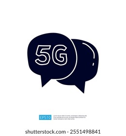 The image features two speech bubbles, one prominently displaying "5G," symbolizing communication and technology advancements.