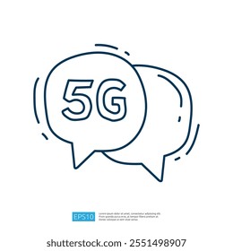 The image features two speech bubbles with the text "5G," symbolizing communication and technology advancements.