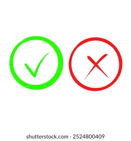 La Imagen presenta dos símbolos: una marca de verificación verde dentro de una circunferencia a la izquierda que representa "correcto" y una cruz roja dentro de una circunferencia a la derecha que representa "incorrecto".