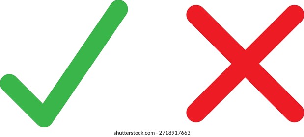La Imagen presenta dos símbolos: una marca de verificación verde a la izquierda y una cruz roja a la derecha. La marca de verificación normalmente significa Aprobación o corrección, mientras que la cruz indica desaprobación o incorrección. Estos símbolos se utilizan comúnmente en las interfaces de usuario para comunicar Estados o acciones.