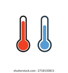 La Imagen cuenta con dos iconos de termómetro. El termómetro izquierdo es rojo, lo que indica una temperatura más alta, mientras que el termómetro derecho es azul, lo que indica una temperatura más baja. Ambos termómetros están delineados en negro.