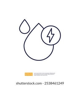 The image features two water droplets, one larger with a lightning bolt symbol, suggesting a theme of energy or power related to water.