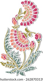 The image features a vibrant flower design set against a white background. The illustration showcases intricate details and colors that emphasize the beauty of the flowers.
