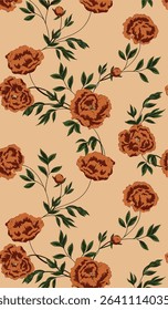 The image features a vibrant pattern of flowers and leaves, showcasing various types of flora. The design includes roses among other floral elements, set against a backdrop that enhances their beauty.