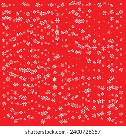 The image features a vibrant red background with intricate white snowflakes scattered throughout