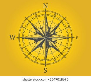 The image features a vintage-style compass rose with cardinal directions on a golden yellow background, suggesting navigation and exploration.