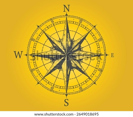 The image features a vintage-style compass rose with cardinal directions on a golden yellow background, suggesting navigation and exploration.