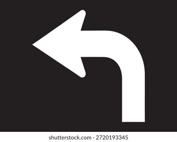 La Imagen presenta una flecha blanca que apunta a la izquierda. La flecha se coloca sobre un fondo negro, creando un contraste marcado que la hace destacar claramente. La flecha tiene un diseño simple y limpio con una curva suave.