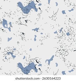 A imagem apresenta um fundo branco e azul adornado com pontos pretos. Parece ser um desenho artístico ou ilustração, mostrando uso criativo de cor e padrão.